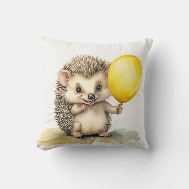 Cute Hedgehog Balloon Gender Neutral Personalised  Cushion (Front)