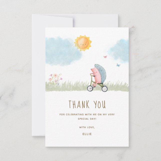 Cute Hedgehog Bicycle Baby Shower Thank You Card (Front)
