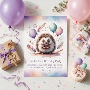 Cute Hedgehog Birthday Invitation – Woodland Boho