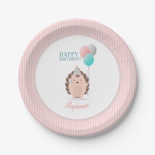 Cute Hedgehog Birthday Paper Plate (Front)