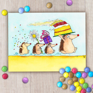 Cute Hedgehog Birthday postcard 