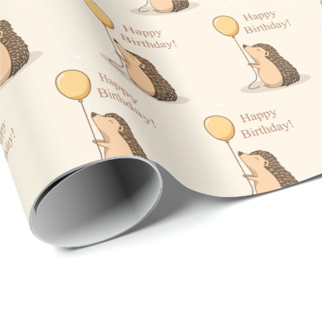 Cute Hedgehog Birthday Wrapping Paper Porcupine (Roll Corner)