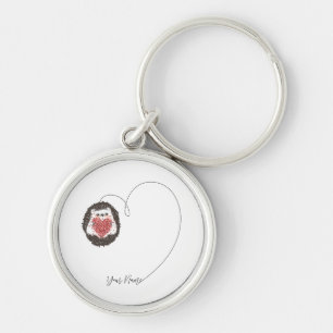 Cute Hedgehog Black White Heart Key Ring