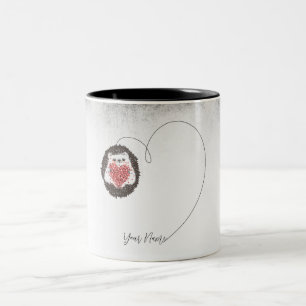 Cute Hedgehog Black White Heart Two-Tone Coffee Mug