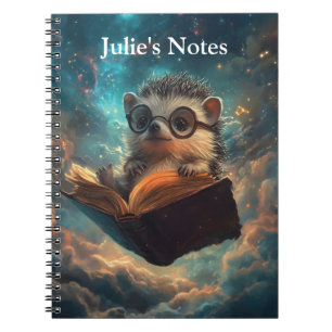 Cute Hedgehog Bookworm in a Galaxy of Stories Notebook