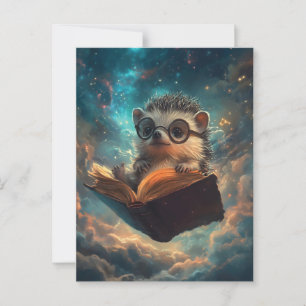 Cute Hedgehog Bookworm in a Galaxy of Stories Postcard