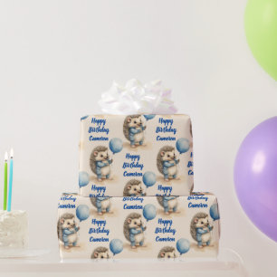 Cute Hedgehog Boys Personalised Birthday Wrapping Paper