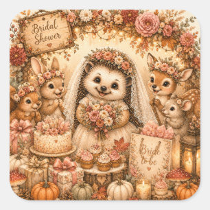 Cute Hedgehog Bridal Shower Bride Square Sticker