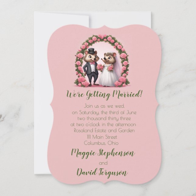 Cute Hedgehog Bride and Groom Wedding Invitation (Front)