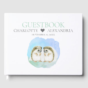 Cute Hedgehog Brides Lesbian Gay Couple Wedding Guest Book