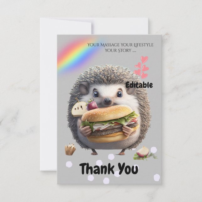 Cute Hedgehog Burger Thank You Card (Front)