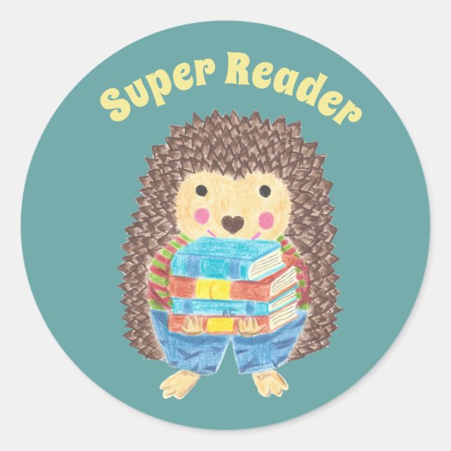 Cute hedgehog carrying books reward stickers (Front)