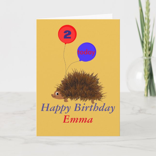 Cute hedgehog cartoon add name age card (Front)