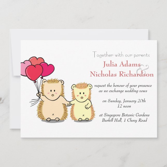 Cute Hedgehog Cartoon Wedding Invitation (Front)