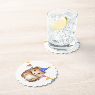 Cute Hedgehog child's birthday party Paper Coaster