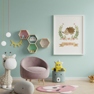 Cute Hedgehog Childs Nursery Wall Art Décor