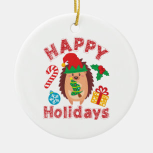 Cute Hedgehog Christmas Animal Ceramic Tree Decoration