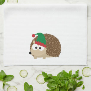 cute Hedgehog Christmas Elf Tea Towel