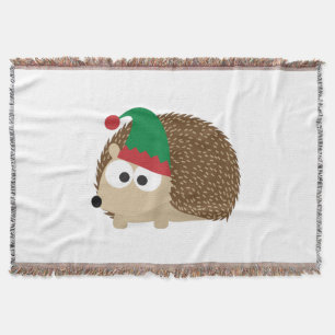 cute Hedgehog Christmas Elf Throw Blanket