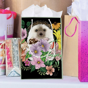 Cute Hedgehog Colourful Wildflowers Woodland Medium Gift Bag