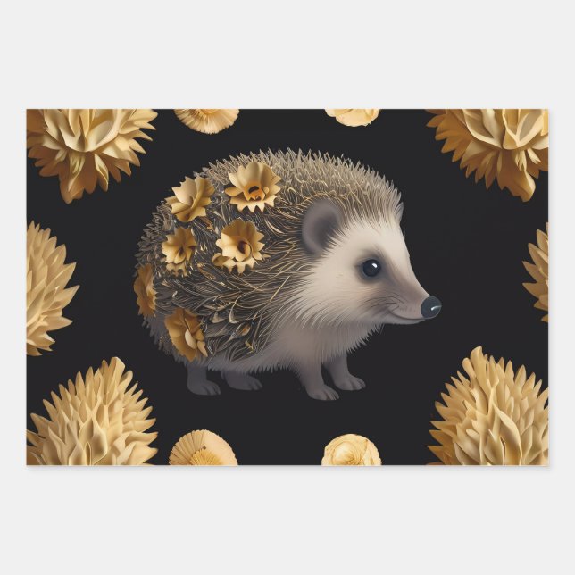 Cute Hedgehog Colourful Wrapping Paper  (Front)