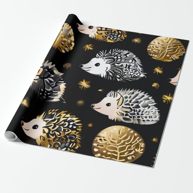 Cute Hedgehog Colourful Wrapping Paper . Hedgehog  (Unrolled)