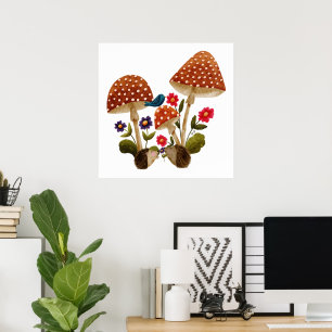 Cute Hedgehog Couple and Mushrooms Poster