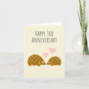 Cute Hedgehog couple- Happy 3rd Anniversary Card