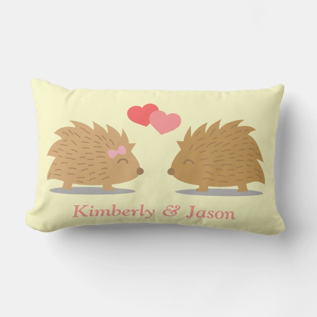 Cute Hedgehog Couple in Love Lumbar Cushion (Front)