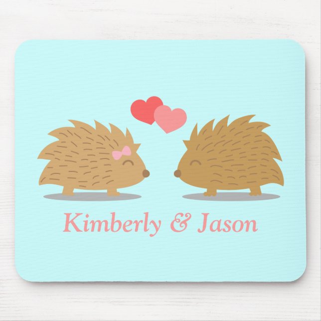 Cute Hedgehog Couple in Love Mouse Mat (Front)