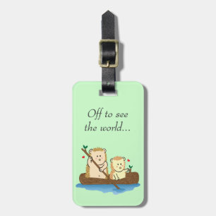 Cute Hedgehog couple sailing on wooden boat Luggage Tag