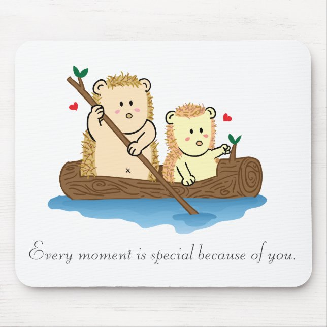 Cute Hedgehog couple sailing on wooden boat Mouse Mat (Front)