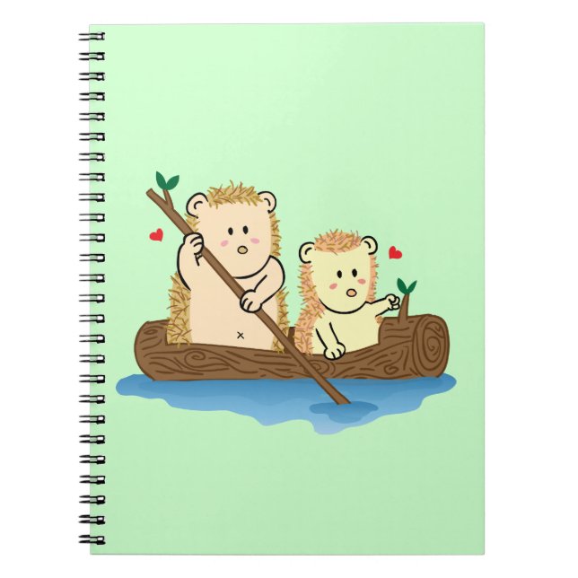 Cute Hedgehog couple sailing on wooden boat Notebook (Front)