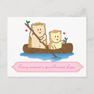 Cute Hedgehog couple sailing on wooden boat Postcard