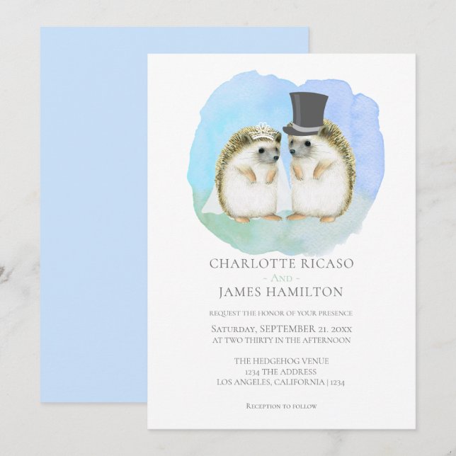 Cute Hedgehog Couple Wedding Personalised Invitation (Front/Back)