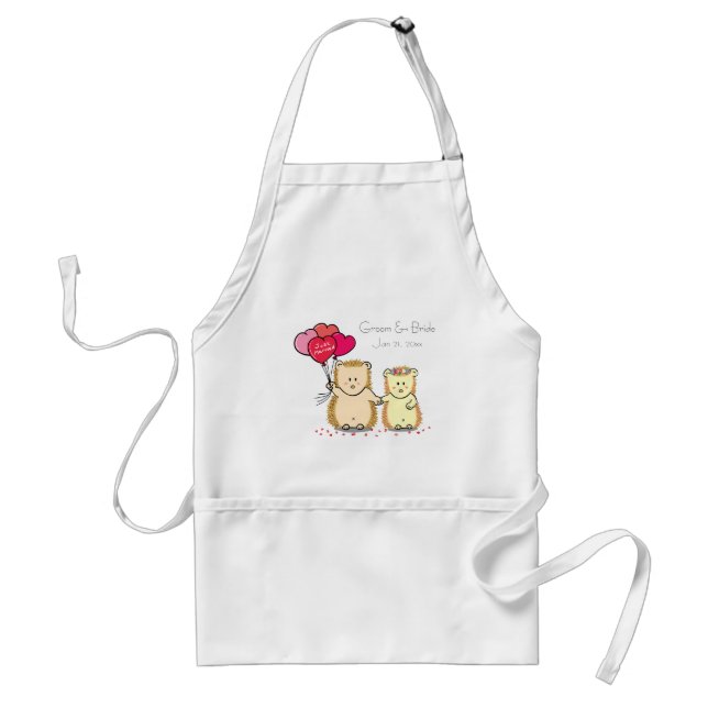 Cute hedgehog couple with balloons, just married standard apron (Front)