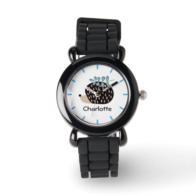 Cute Hedgehog Custom Name Personalised Kids Watch (Front)