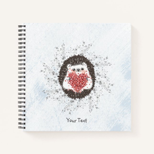 Cute Hedgehog Custom Text Blue Notebook (Front)