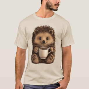 Cute Hedgehog Drinking Coffee Mug - Funny Animal T-Shirt