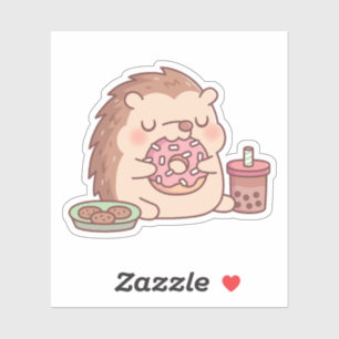 Cute Hedgehog Eating Doughnut Cookies And Boba Tea