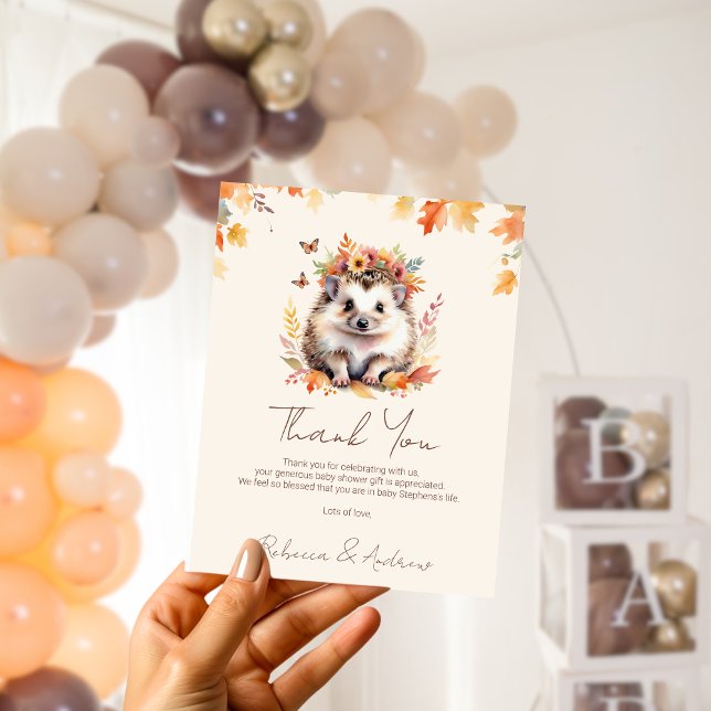 Cute Hedgehog Fall Woodland  Baby Shower Thank You Card (Creator Uploaded)