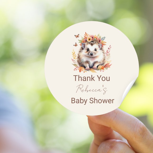 Cute Hedgehog Fall Woodland Thank You Classic Round Sticker (Creator Uploaded)