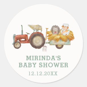 Cute Hedgehog Farm Tractor Baby Shower  Classic Round Sticker