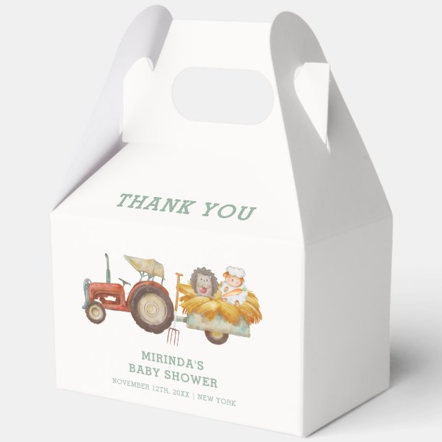 Cute Hedgehog Farm Tractor Baby Shower  Favour Box (Back)