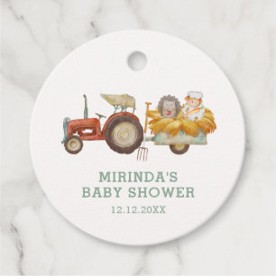 Cute Hedgehog Farm Tractor Baby Shower  Favour Tags