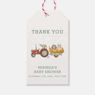 Cute Hedgehog Farm Tractor Baby Shower  Gift Tags