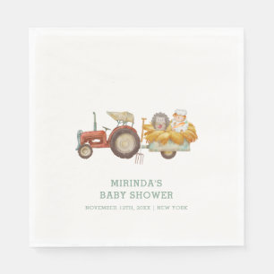 Cute Hedgehog Farm Tractor Baby Shower  Napkin