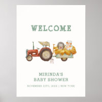 Cute Hedgehog Farm Tractor Baby Shower Welcome 