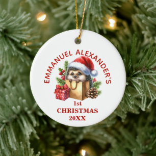 Cute Hedgehog First Christmas Personalised Ceramic Tree Decoration