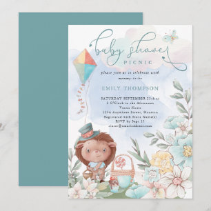 Cute Hedgehog Florals Baby Shower Picnic Boy Invitation